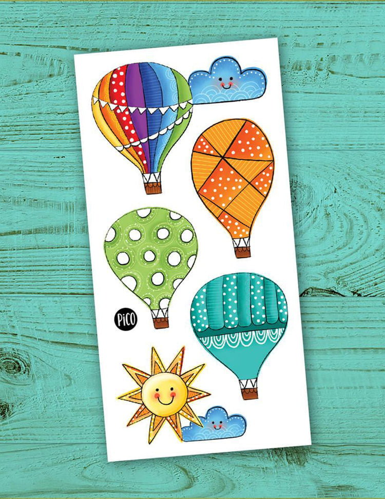 Tatouages temporaires pour enfants. Les montgolfières. Vendus chez Tah-dah !