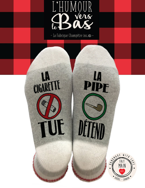Bas de laine humoristiques - La cigarette tue, la pipe détend !