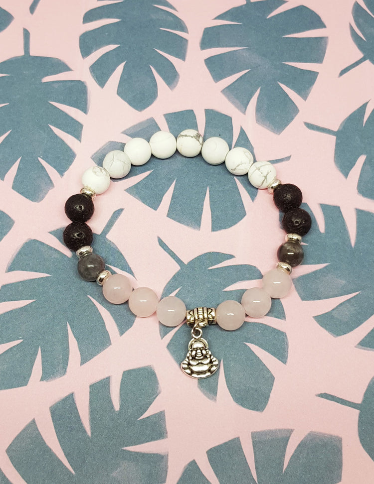 Bracelet - Pierres semi-précieuses rose blanc gris et noir. Vendu chez Tah-dah !