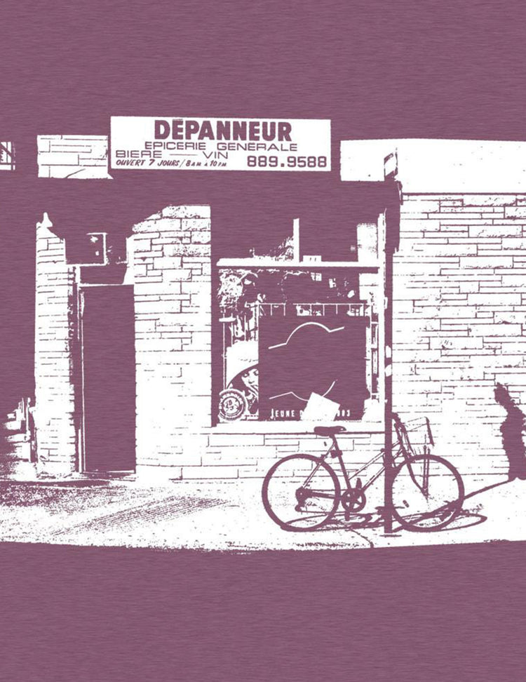 Propagez votre urbanité avec ce t-shirt pour homme prune chiné ! Dépanneur. Vendu chez Tah-dah !