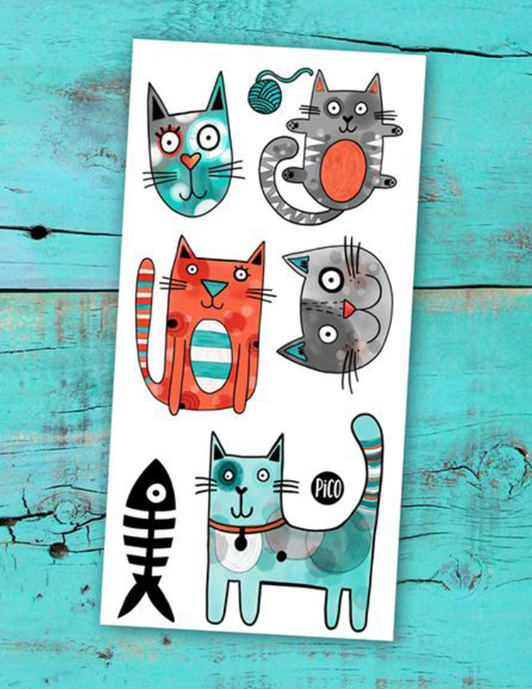 Tatouages temporaires pour enfants. Bibi le chat gris. Vendus chez Tah-dah !
