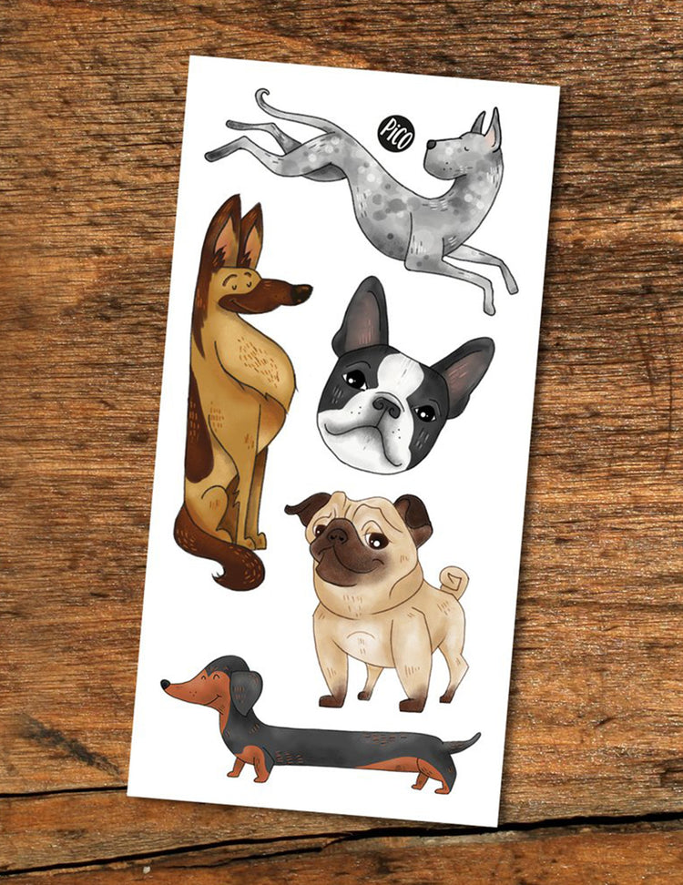 Tatouages temporaires pour enfants. Les chiens. Vendus chez Tah-dah !