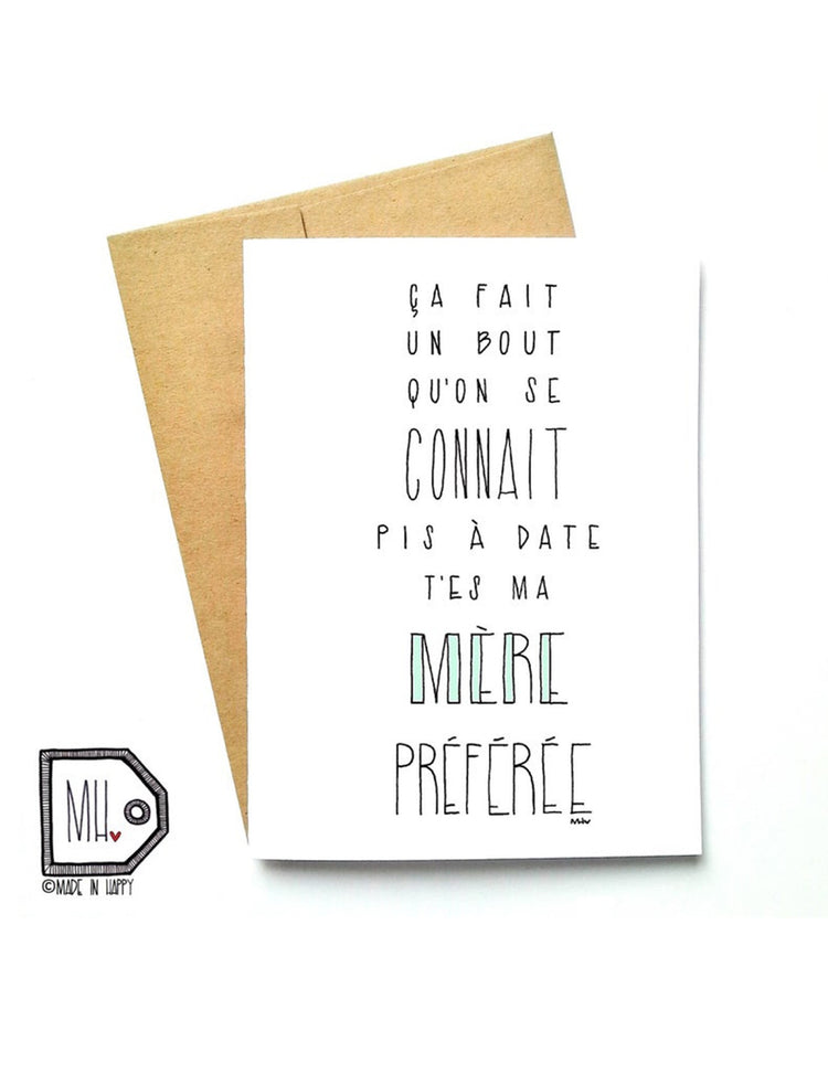 Carte de souhaits - Mère préférée. Vendue chez Tah-dah !