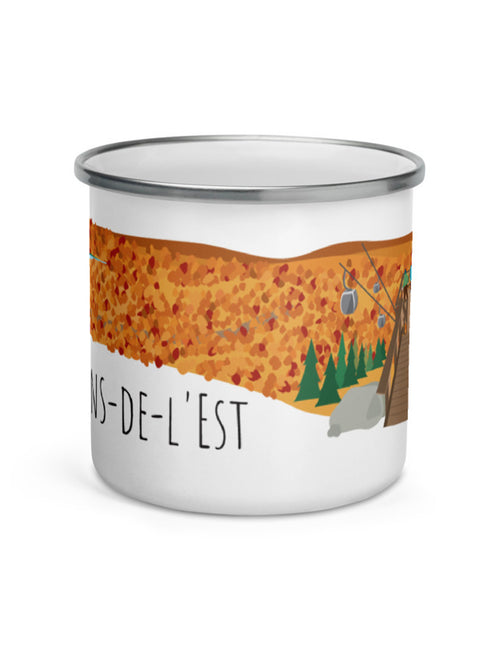 Tasse en émail région du Québec - Les Cantons-de-l'Est. Vendue chez Tah-dah !