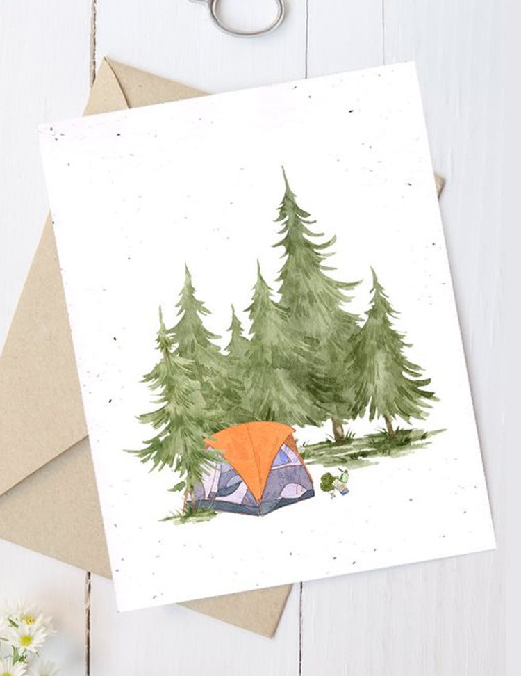 Carte de souhaits plantable - Camping nature. Vendue chez Tah-dah !
