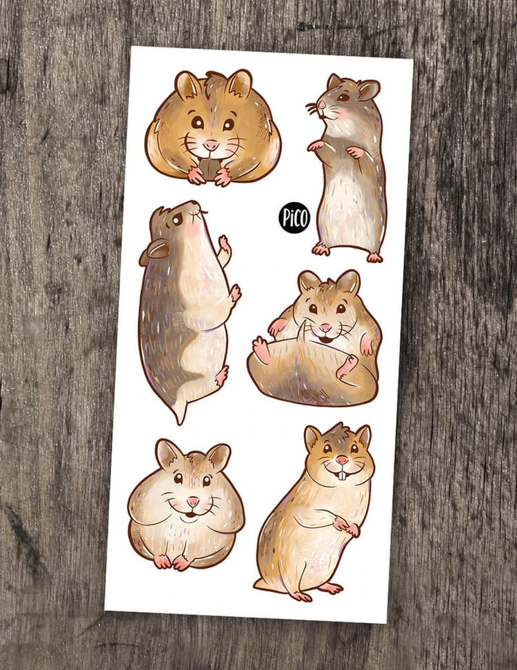 Tatouages temporaires pour enfants. Les hamsters. Vendus chez Tah-dah !