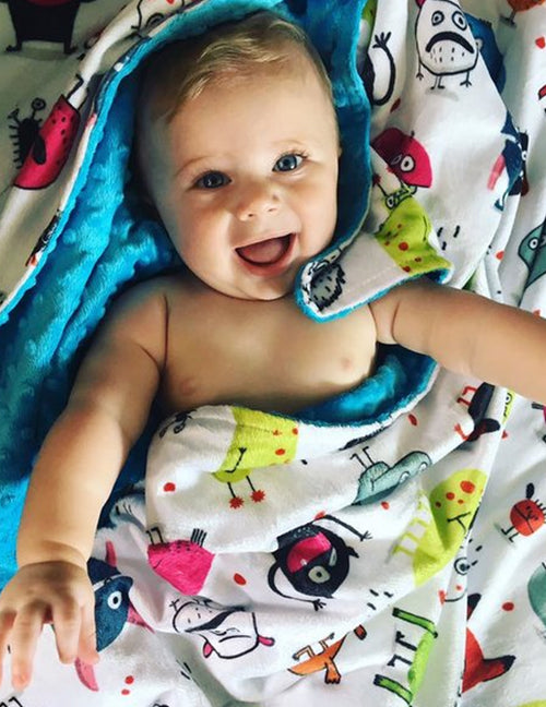 Doudou minky pour bébé. Monstres. Vendue chez Tah-dah !