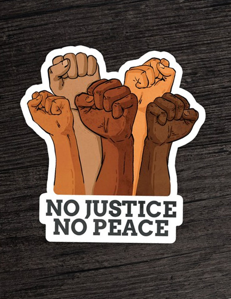 Des aimants et des autocollants pour tous les goûts ! No justice No Peace. Vendus chez Tah-dah !