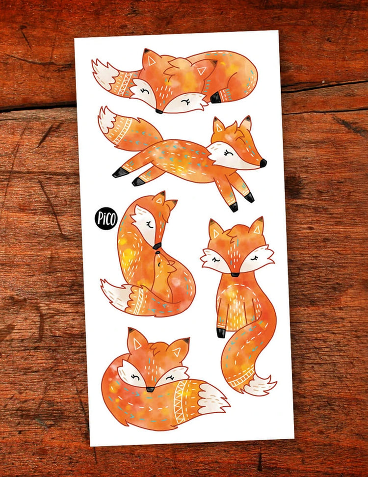 Tatouages temporaires pour enfants. Renards roux. Vendus chez Tah-dah !