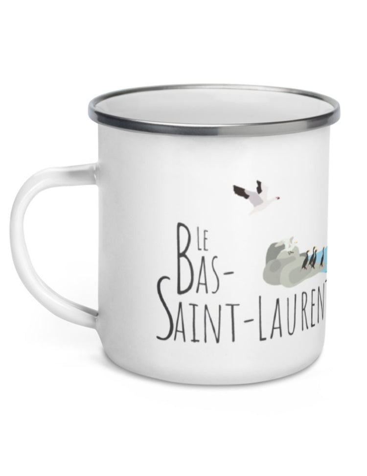 Tasse en émail région du Québec : Le Bas-Saint-Laurent. Vendue chez Tah-dah !