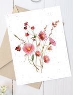 Carte de souhaits plantable  - Bouquet de fleurs roses