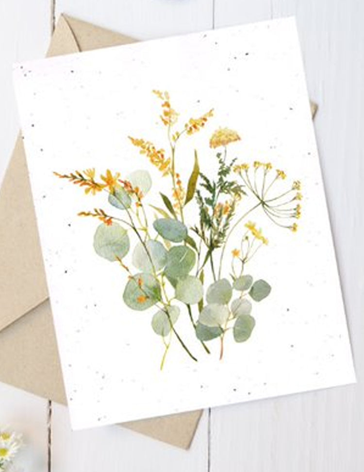 Carte de souhaits plantable - Fleurs jaunes. Vendue chez Tah-dah !