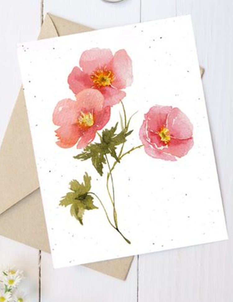 Carte de souhaits plantable - Fleurs roses. Vendue chez Tah-dah !
