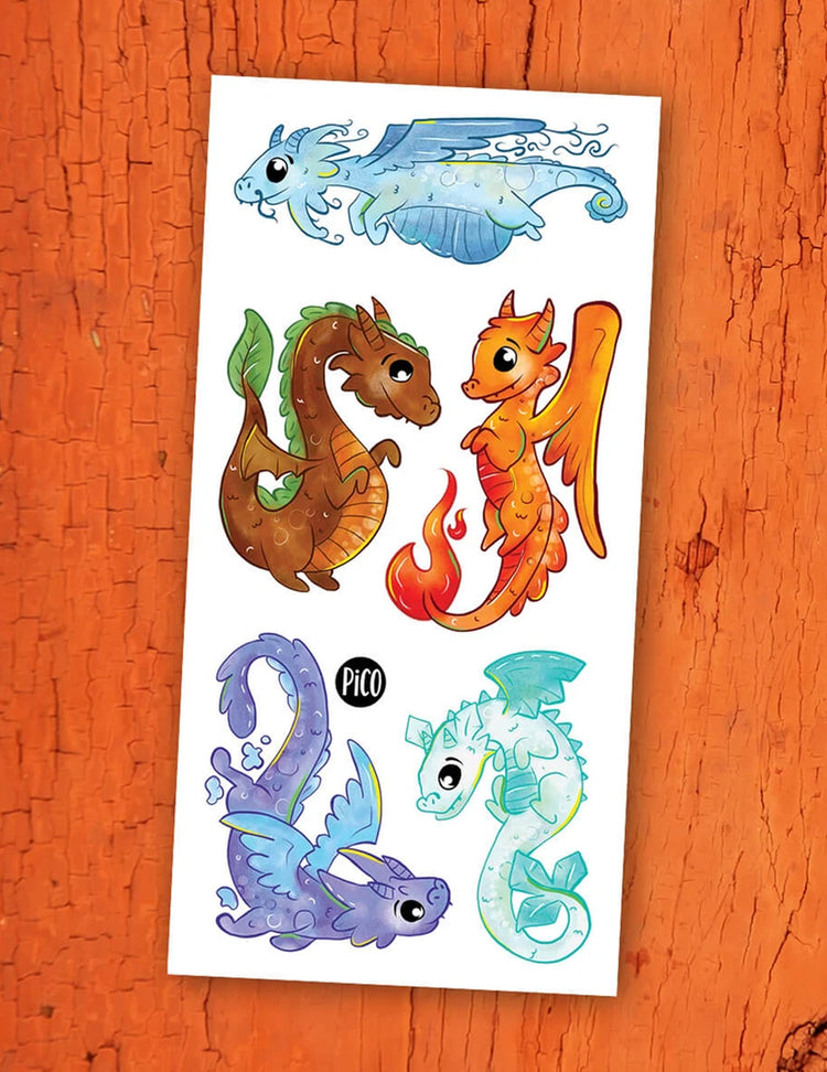 Tatouages temporaires pour enfants. Les dragons. Vendus chez Tah-dah !