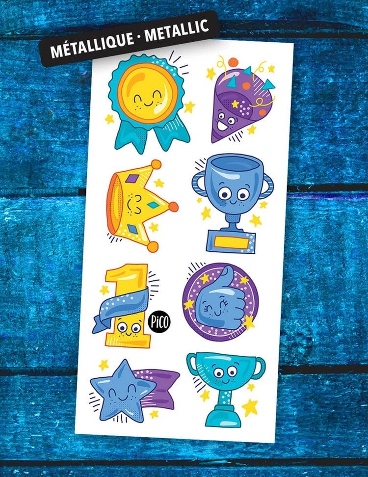 Tatouages temporaires pour enfants. Ma victoires et trophées. Vendus chez Tah-dah !