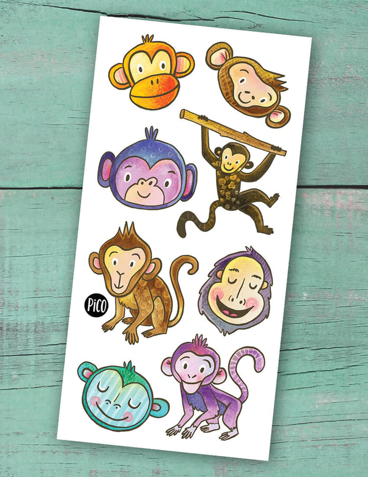 Tatouages temporaires pour enfants. Les singes. Vendus chez Tah-dah !
