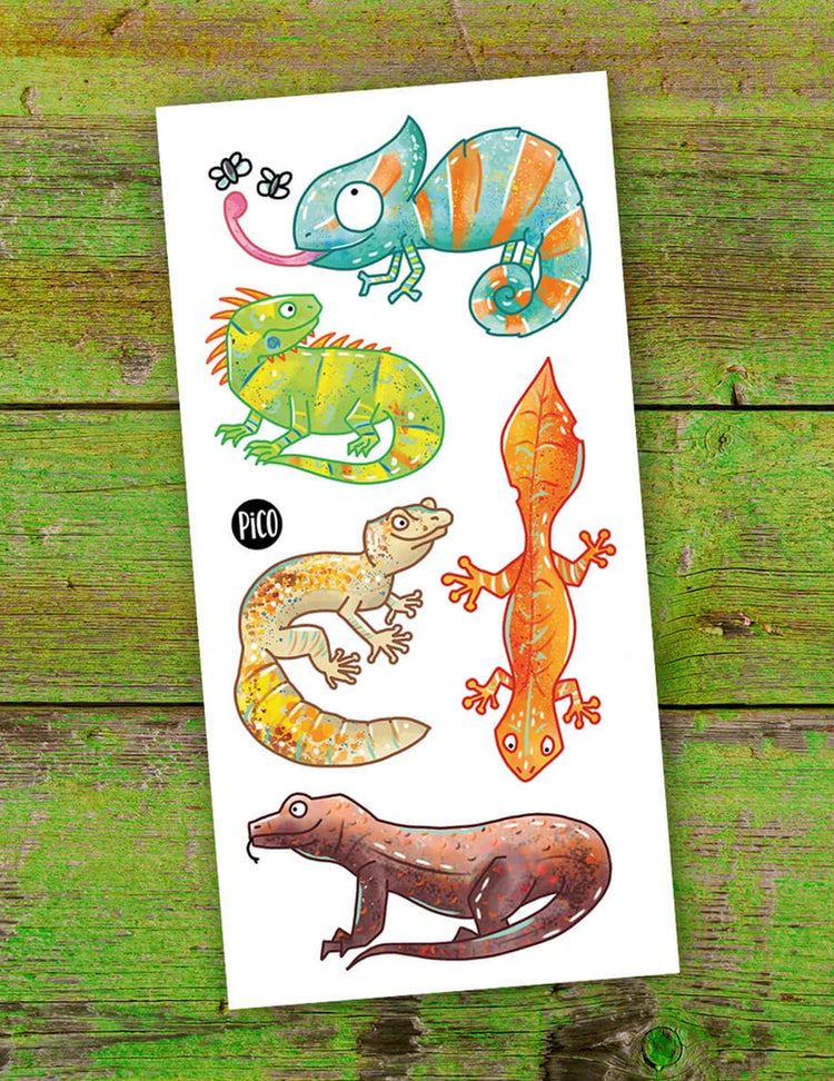 Tatouages temporaires pour enfants. Les lézards,. Vendu chez Tah-dah !