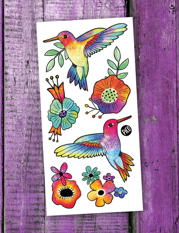 Tatouages temporaires pour enfants. Les colibris. Vendus chez Tah-dah !