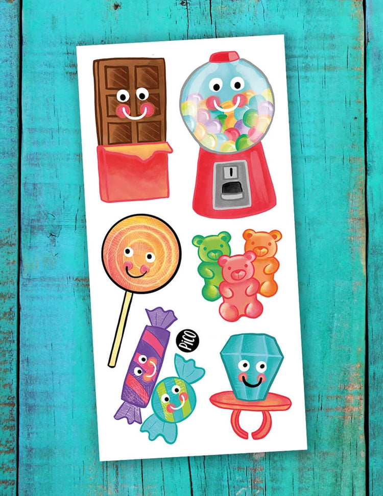 Tatouages temporaires pour enfants. Les sucreries. Vendus chez Tah-dah !