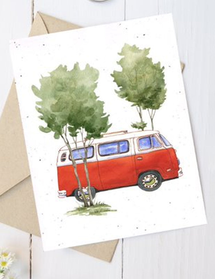 Carte de souhaits plantable - Westfalia rouge. Vendue chez Tah-dah !
