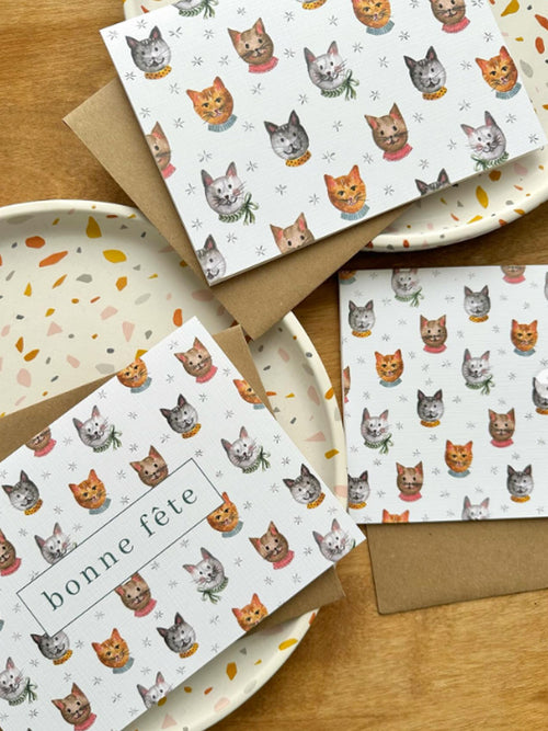 3 cartes de souhaits différentes avec des chats