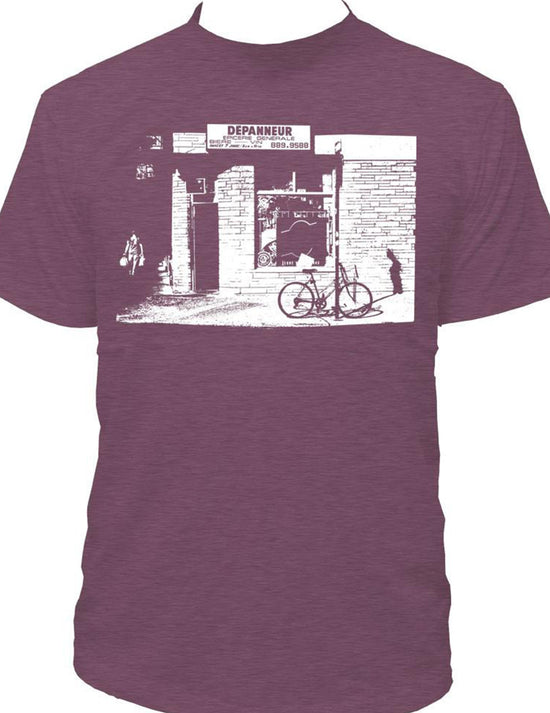 Propagez votre urbanité avec ce t-shirt pour homme prune chiné ! Dépanneur. Vendu chez Tah-dah !