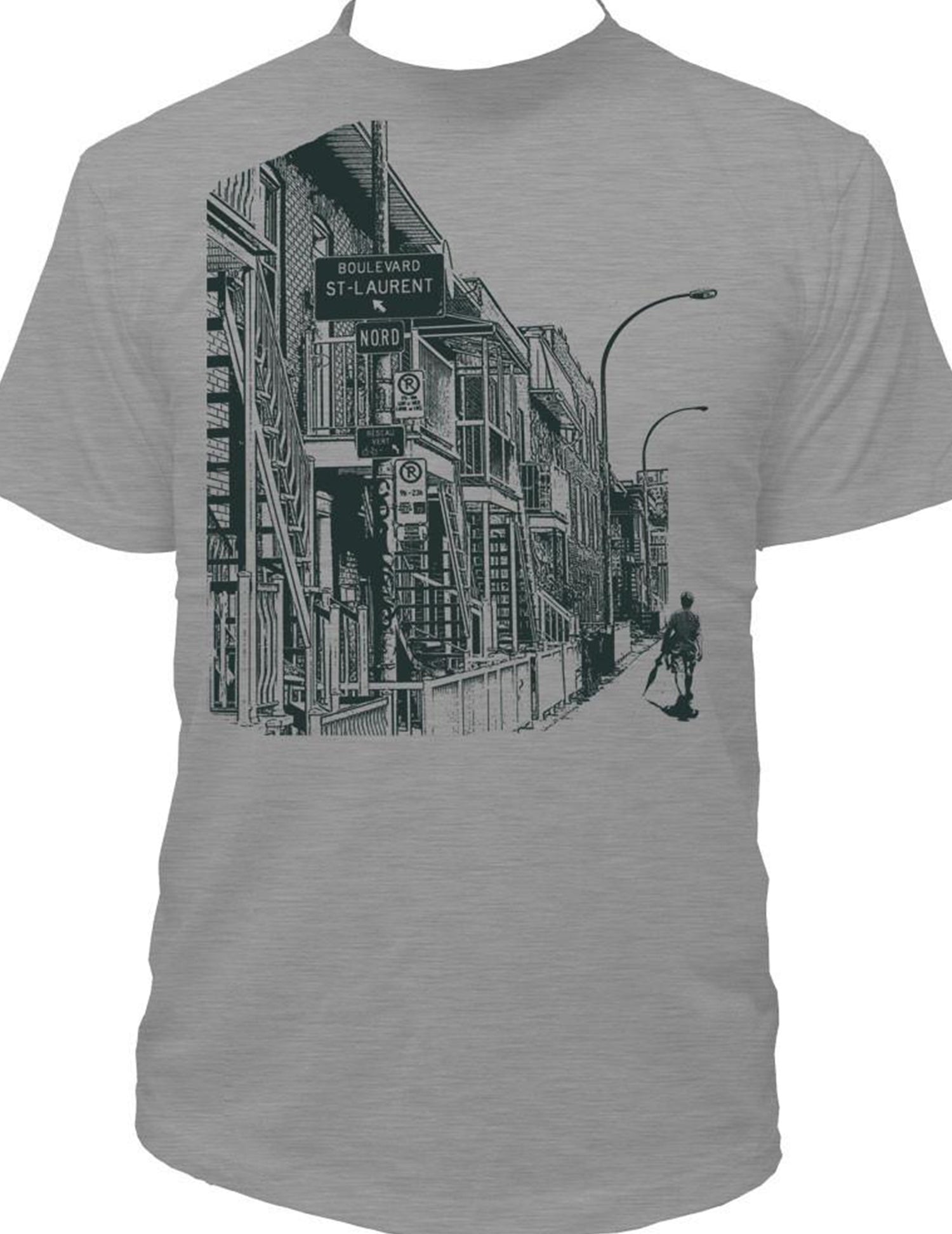 Propagez votre urbanité avec ce t-shirt ! Gris boulevard Saint-Laurent. Vendu chez Tah-dah !