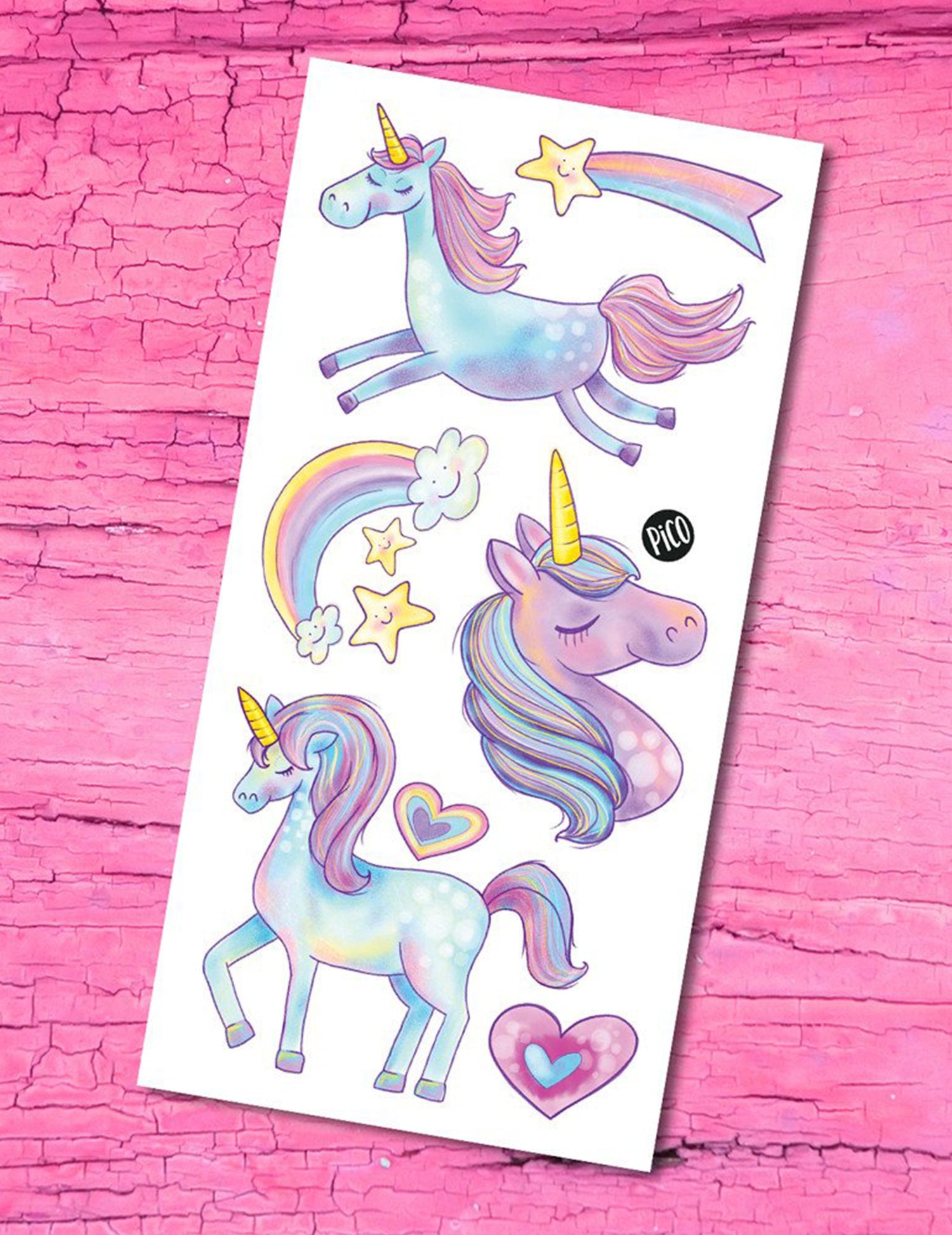 Tatouages temporaires pour enfants. Les licornes. Vendus chez Tah-dah ! 