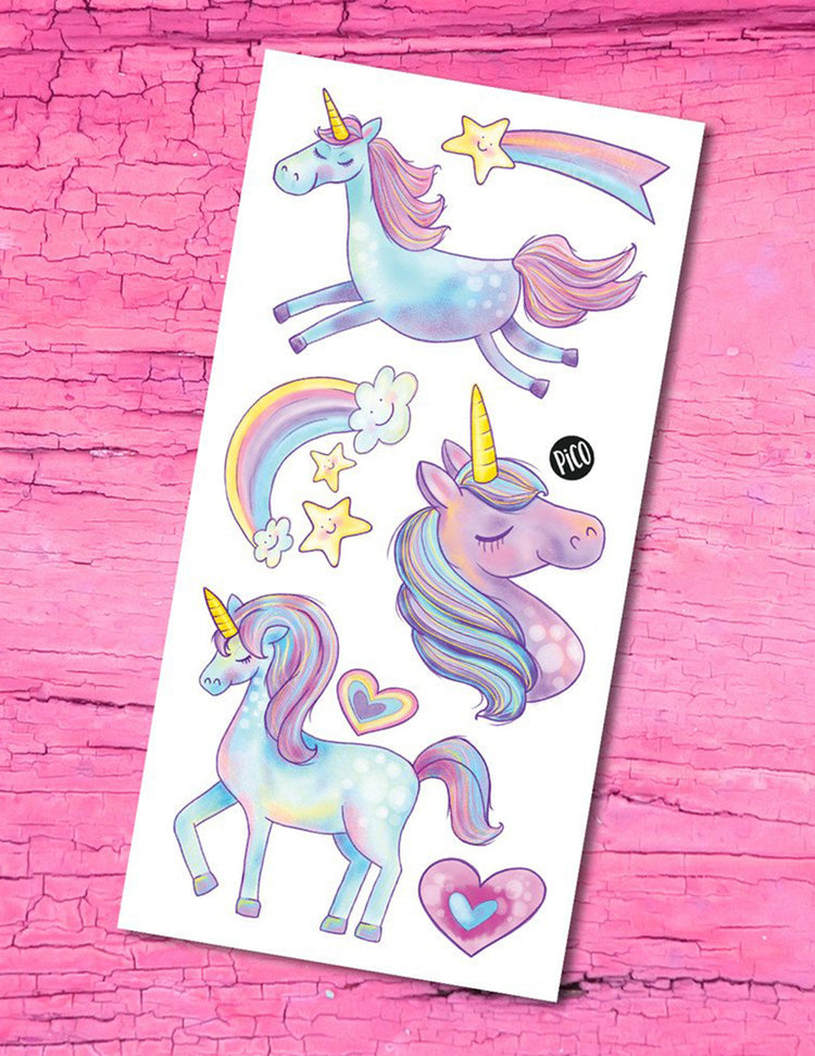 Tatouages temporaires pour enfants. Les licornes. Vendus chez Tah-dah ! 