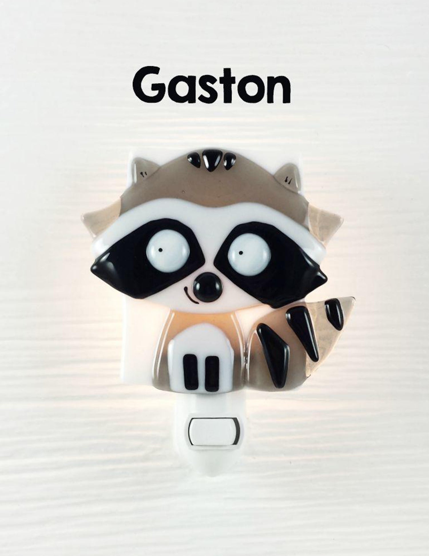 Veilleuse en verre Raton-laveur pour enfants. Vendue chez Tah-dah ! 