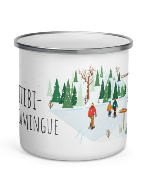 Tasse en émail région du Québec - L'Abitibi-Temiscamingue. Vendue chez Tah-dah !