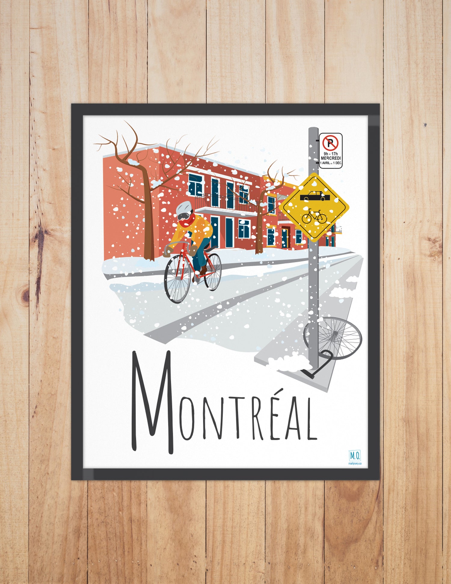 Affiche - Montréal, Vélo en hiver. Vendue chez Tah-dah ! 