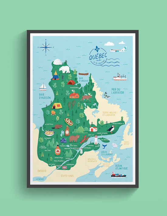 Affiche - Carte du Québec. Vendue chez Tah-dah ! 