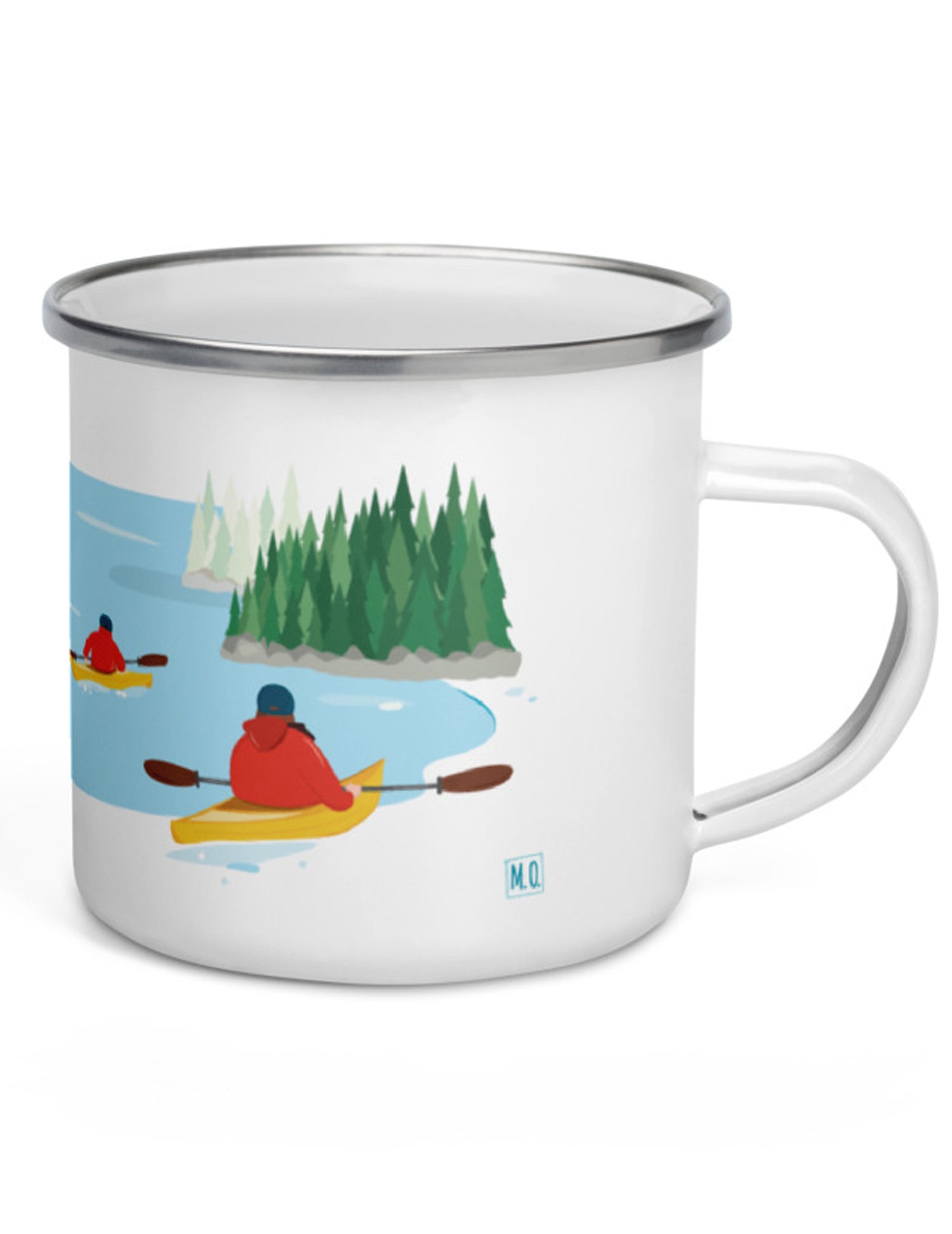 Tasse en émail région du Québec - La Côte-Nord en kayak. Vendue chez Tah-dah !