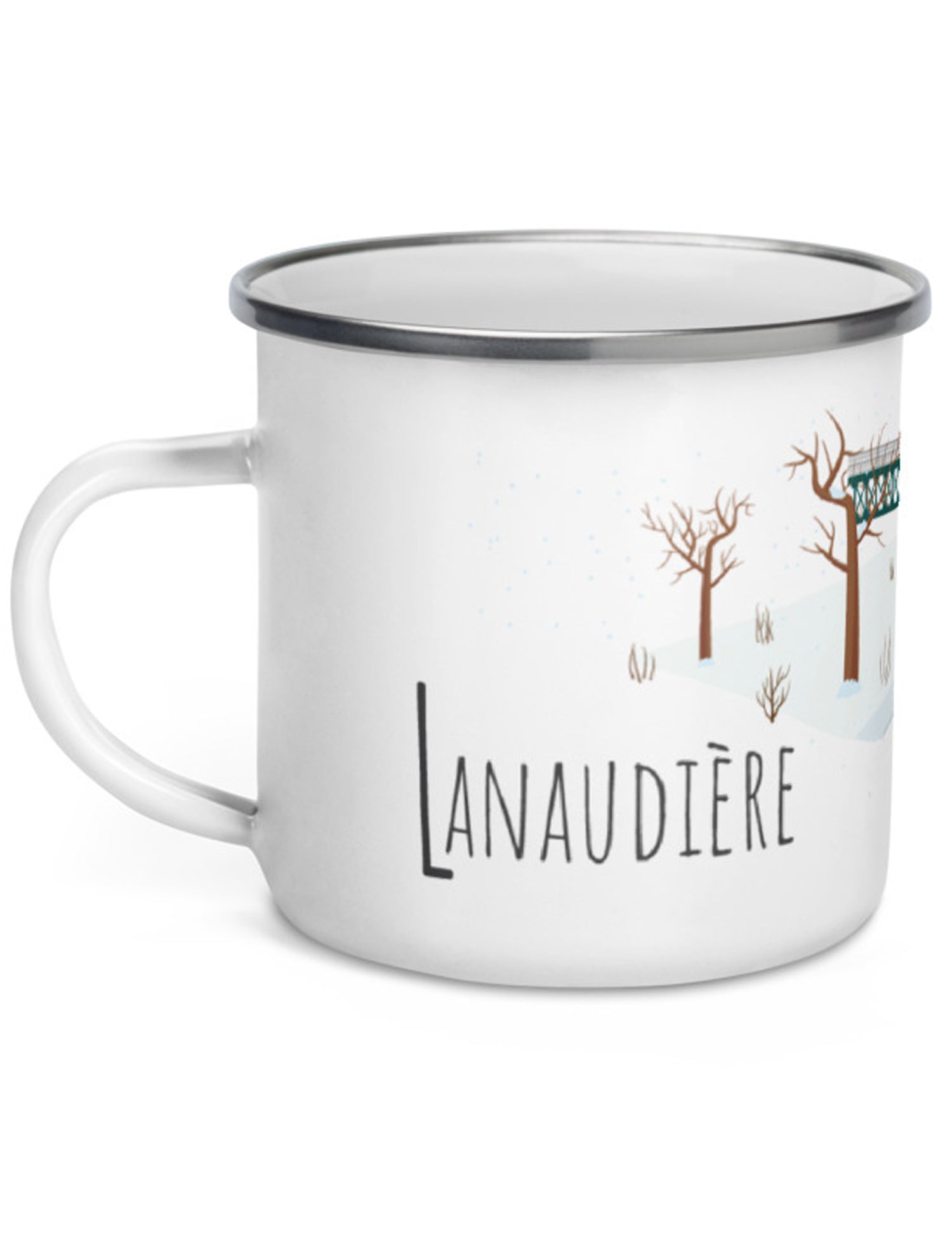 Tasse en émail région du Québec - Lanaudière. Vendue chez Tah-dah ! 
