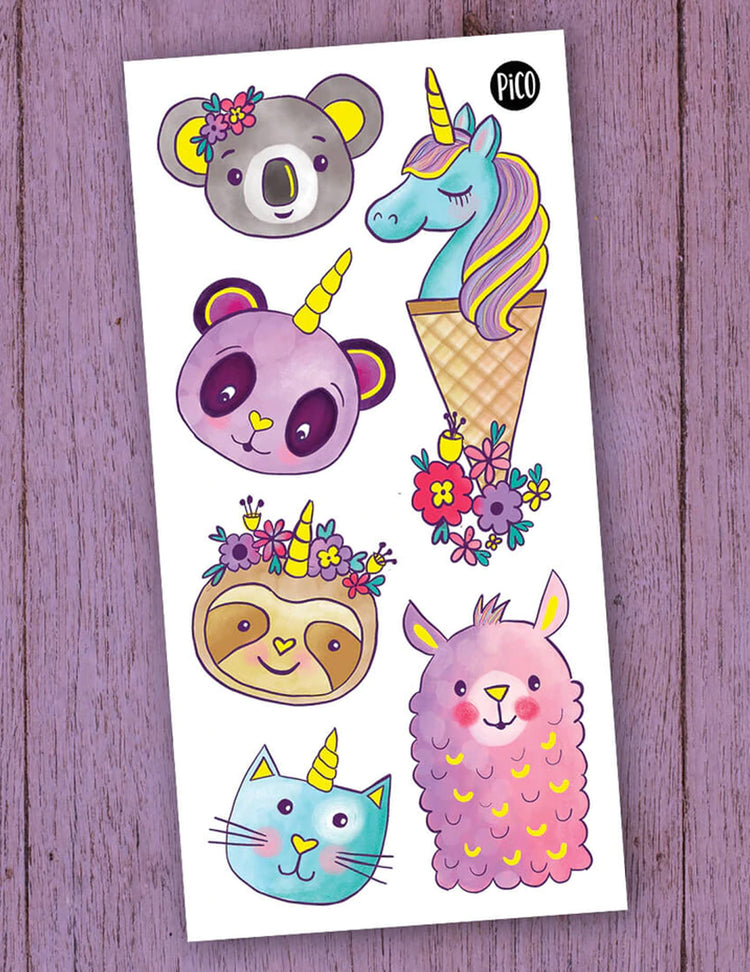 Tatouages temporaires pour enfants. Licornerie. Vendus chez Tah-dah ! 