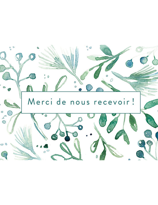Carte de noël merci de nous recevoir. Vendue chez Tah-dah ! 