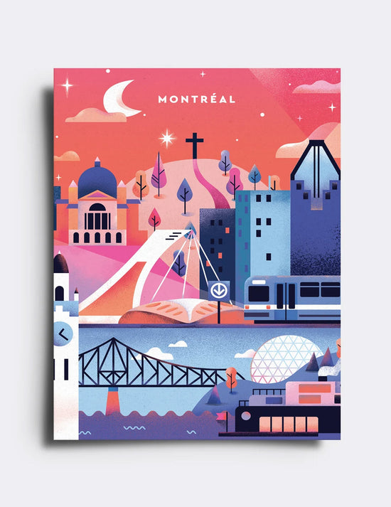 Carte postale - Montréal en rose. Vendue chez Tah-dah !
