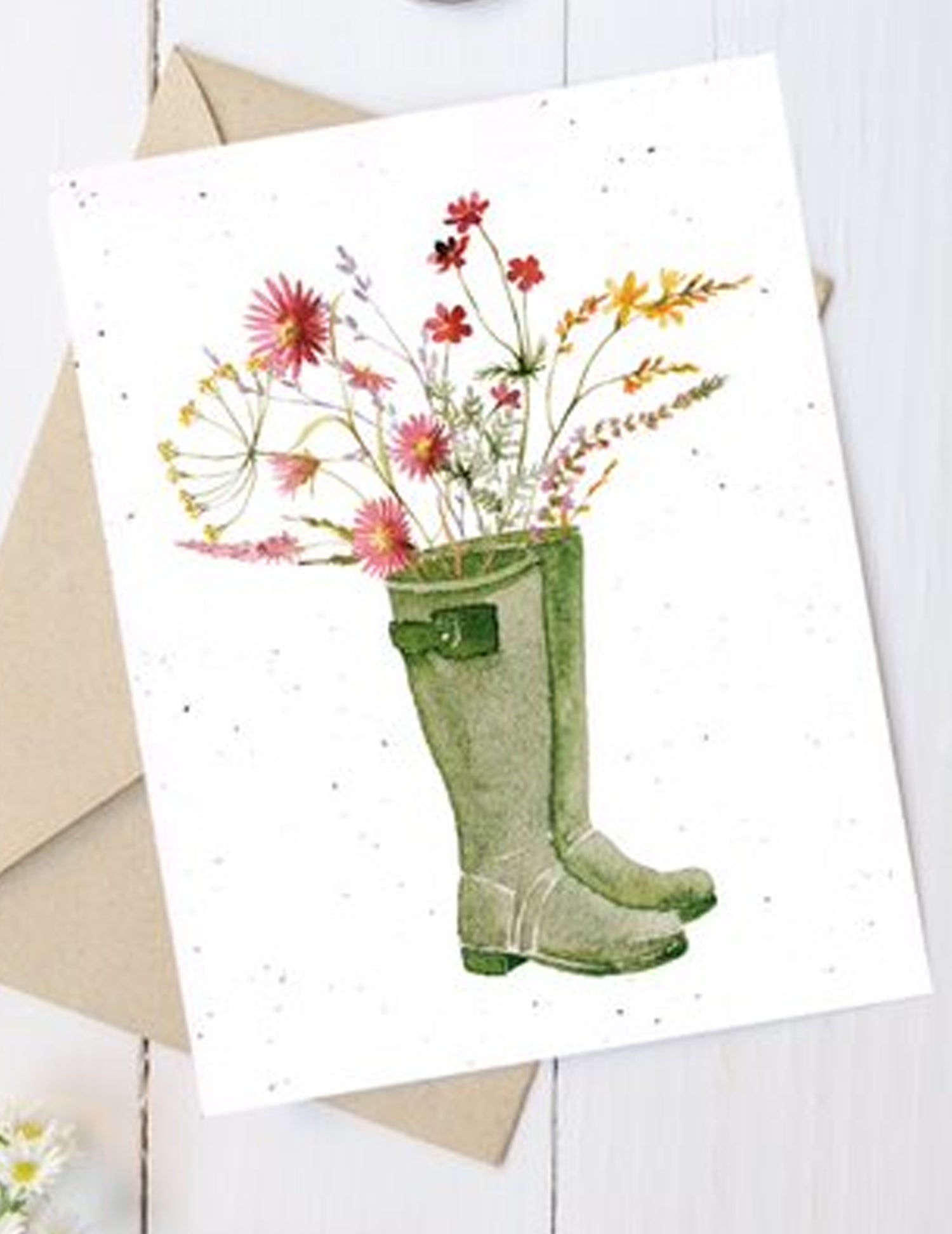 Carte de souhaits plantable - Bottines fleuries. Vendue chez Tah-dah ! 