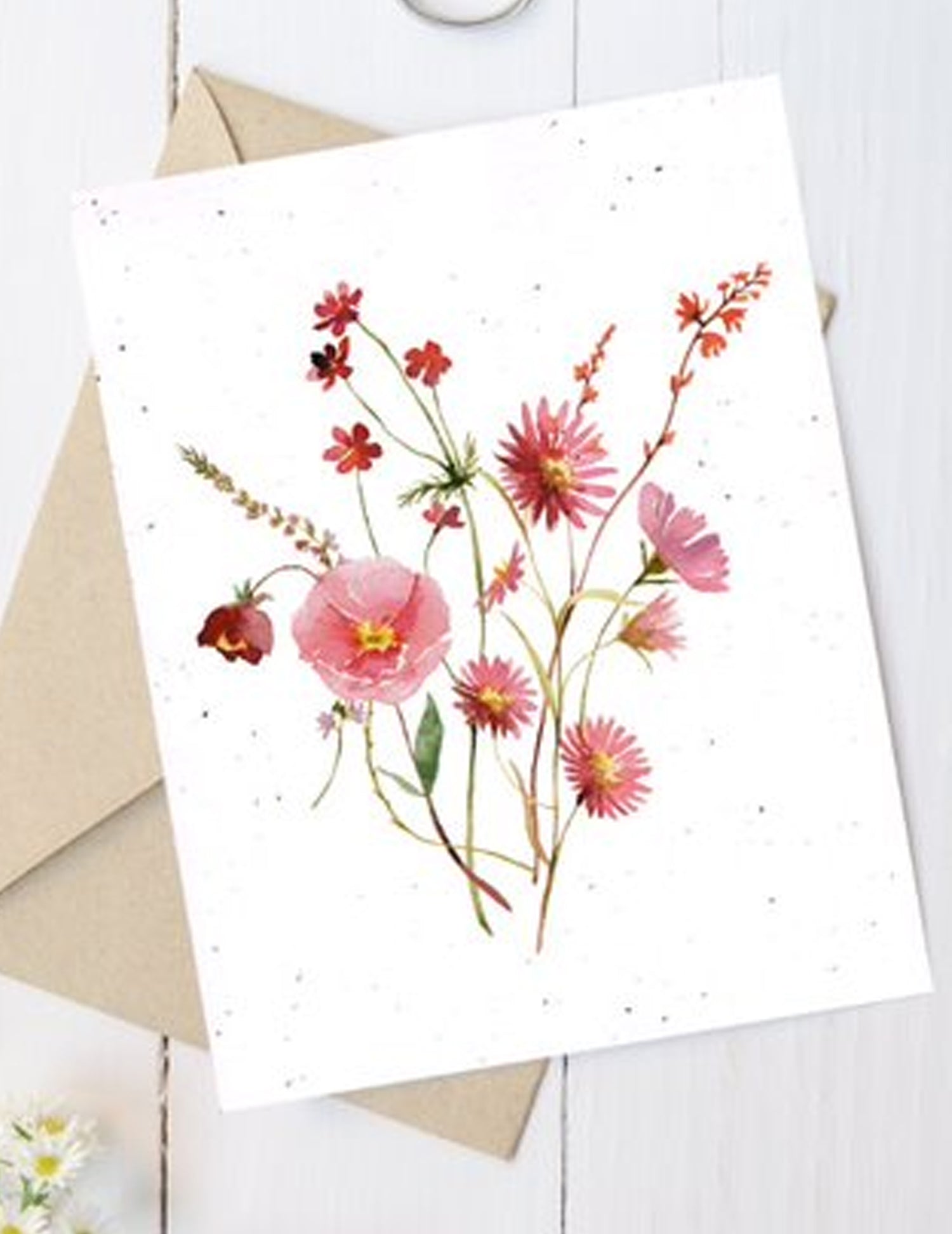 Carte de souhaits plantable - Bouquet de fleurs roses. Vendue chez Tah-dah ! 