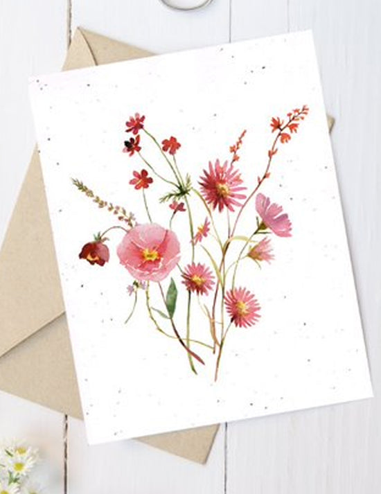 Carte de souhaits plantable - Bouquet de fleurs roses. Vendue chez Tah-dah ! 
