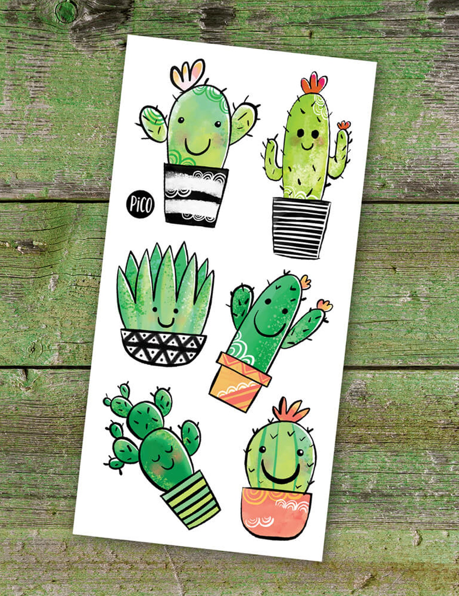 Tatouages temporaires pour enfants. Les cactus coquins. Vendus chez Tah-dah ! 