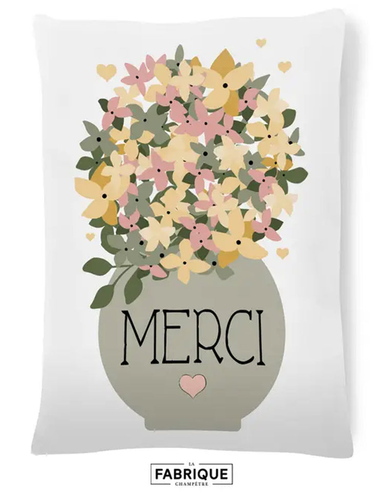 Coussin décoratif - Merci fleuri. Vendu chez Tah-dah ! 