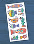 Tatouages temporaires pour enfants. Poissons multicolores. Vendus chez Tah-dah ! 