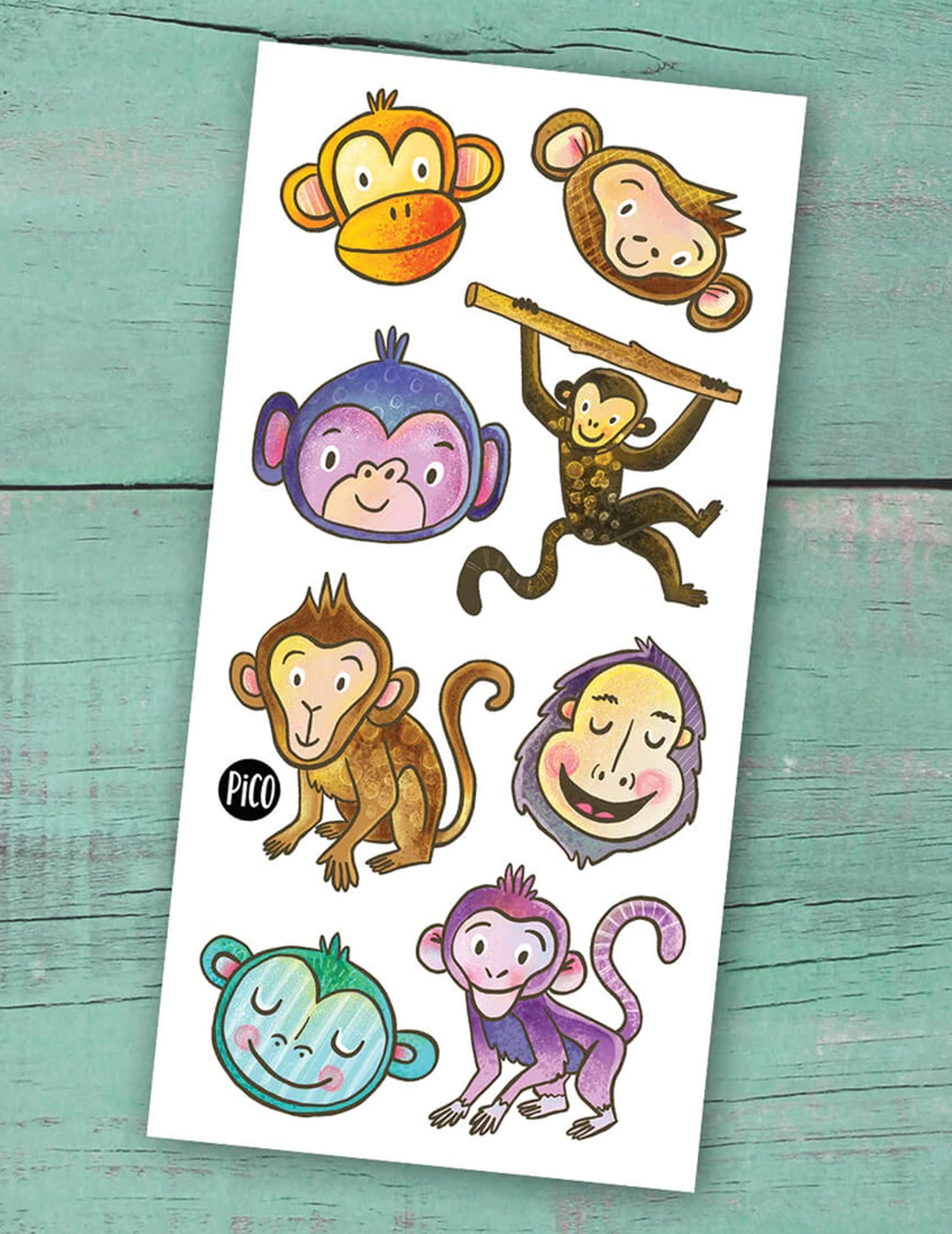 Tatouages temporaires pour enfants. Les singes. Vendus chez Tah-dah ! 