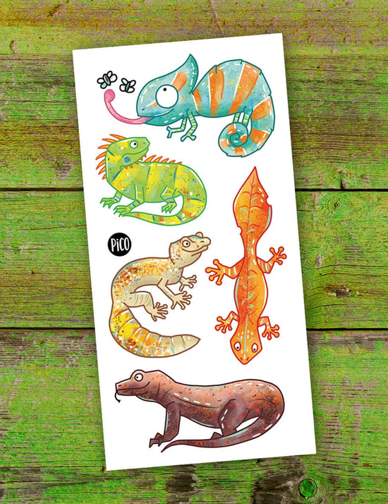 Tatouages temporaires pour enfants. Les lézards,. Vendu chez Tah-dah ! 